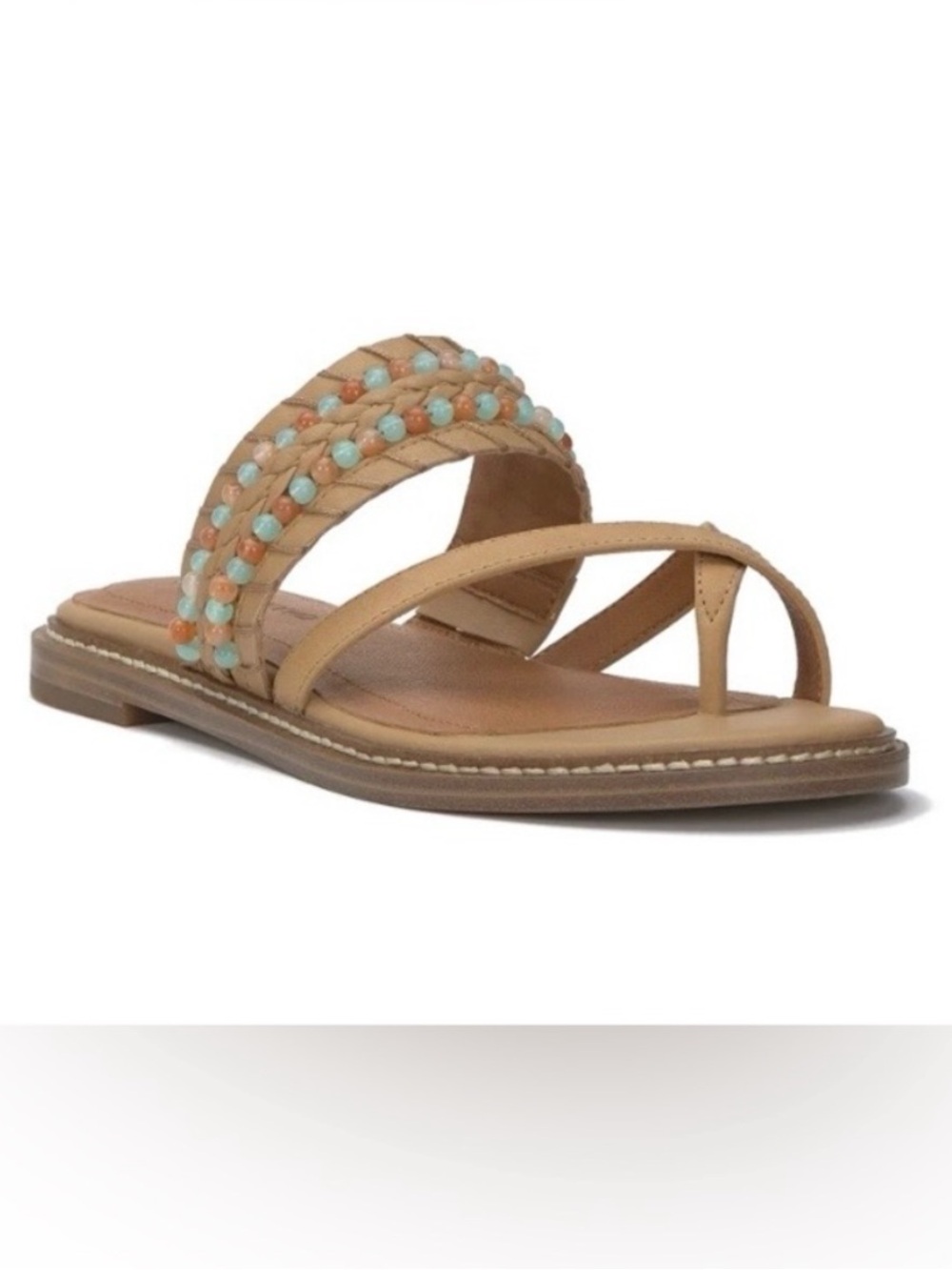 LUCKY BRAND Kekay Faux Leather Beaded Boho Thong Flat Sandals 7 Santa Fe